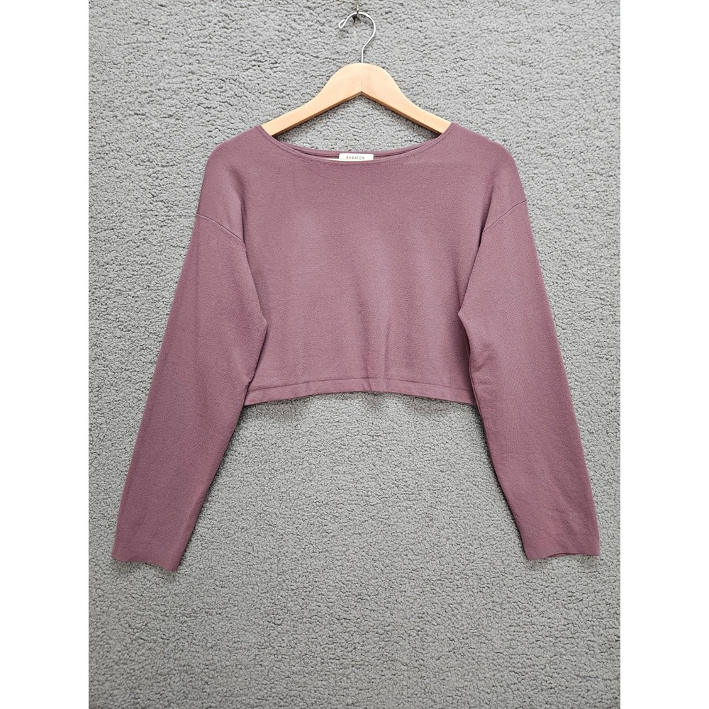 Aritzia Babaton Cropped Long Sleeve Top Size M Dusty Rose Mauve Boatneck